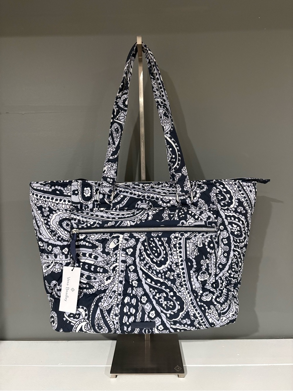 Vera Bradley Navy and White Paisley Quilted Tote